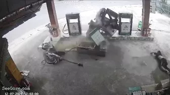 Motorcyclist Hit From Behind By Another Driver While Refueling