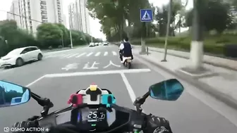 Motorcyclist Giving Middle Finger To Moped Driver