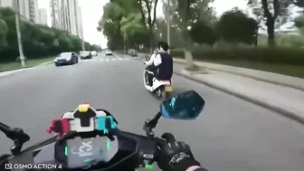 Motorcyclist Giving Middle Finger To Moped Driver
