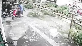 Motorcyclist Parked On Railroad Tracks Hit By Train