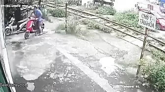 Motorcyclist Parked On Railroad Tracks Hit By Train