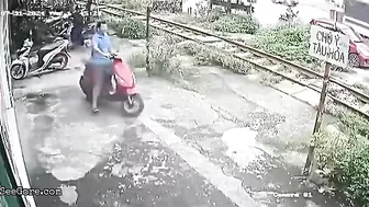 Motorcyclist Parked On Railroad Tracks Hit By Train