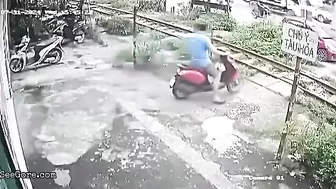 Motorcyclist Parked On Railroad Tracks Hit By Train