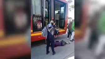 Pedestrian's Head Hit By Bus
