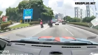 Spinning Tire Hits Motorcycle