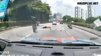 Spinning Tire Hits Motorcycle