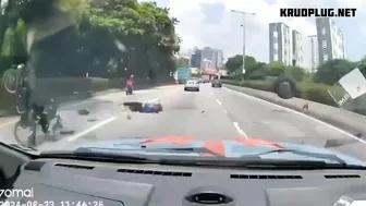 Spinning Tire Hits Motorcycle