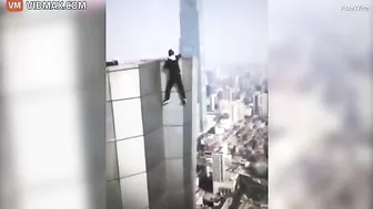 Shocking moment Chinese daredevil falls to death from skyscraper