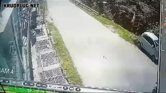 Speeding motorcyclist is launched into the air