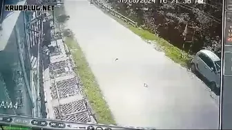 Speeding motorcyclist is launched into the air