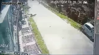 Speeding motorcyclist is launched into the air