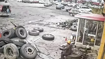 Worker's Tire Exploded