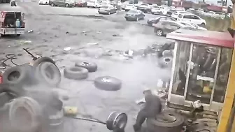 Worker's Tire Exploded