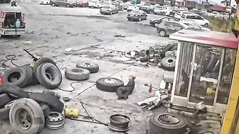 Worker's Tire Exploded