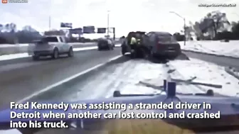 Tow Truck Driver Narrowly Misses Being Hit