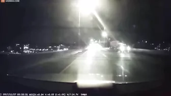 UFO spotted in the sky moments before truck dramatically topples