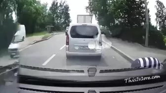 Useless Idiot Runs In Front Of Car Without Looking