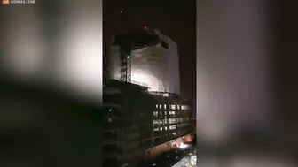 Video Shows Dramatic Moment Scaffolding Collapses During Fierce Storm