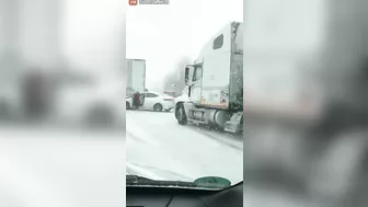 Woman Jumps Out Of Semi-trailer Truck Seconds Before Collision