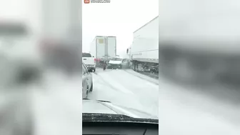 Woman Jumps Out Of Semi-trailer Truck Seconds Before Collision