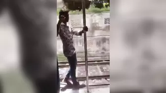 Young man hits a concrete post while hanging