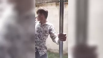 Young man hits a concrete post while hanging