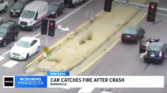 Car Runs Red Light - Car Burns In Minnesota