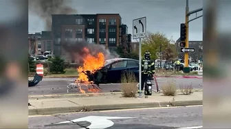 Car Runs Red Light - Car Burns In Minnesota