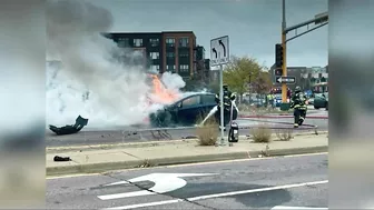 Car Runs Red Light - Car Burns In Minnesota