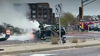 Car Runs Red Light - Car Burns In Minnesota