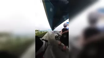 Flying Tire On Motorway Causes Cyclist To Flee