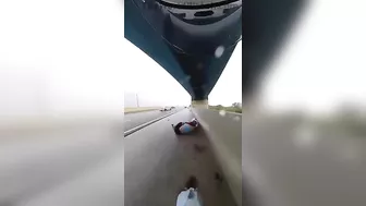 Flying Tire On Motorway Causes Cyclist To Flee