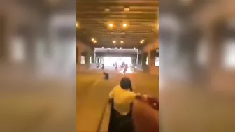 Girl In Back Seat Of Truck Witnesses Motorcycle Fire