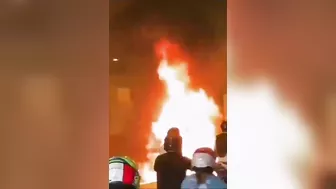 Girl In Back Seat Of Truck Witnesses Motorcycle Fire