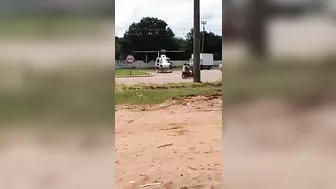 Helicopter Parked On The Street And Operating