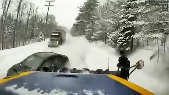Idiot Trying To Overtake A Semi Truck On A Snowy Road