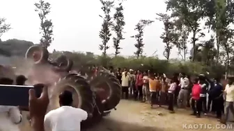 Imagine Being Hit And Killed By Your Own Tractor In Public