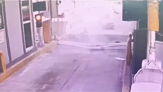 Foolish Cyclist Gets Into Accident Trying To Avoid Toll Booth