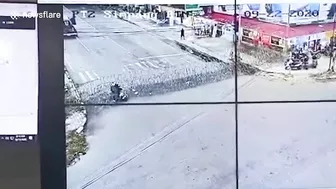 Motorcyclist Crashes Into Police Wire Fence