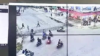 Motorcyclist Crashes Into Police Wire Fence