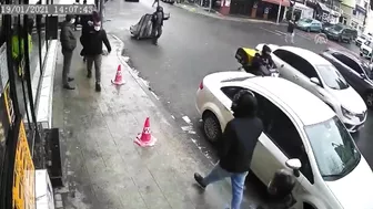 Pedestrian Hit Directly By Falling Ice