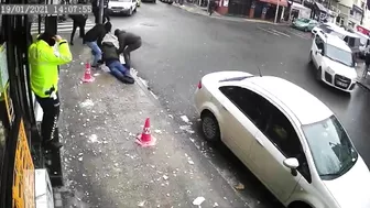 Pedestrian Hit Directly By Falling Ice