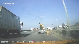 Pickup Truck Rams Australian Driver Into Concrete Guardrail