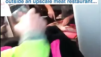 A Local Chef Sets Up Shop In A Window Before A Vegan Protest