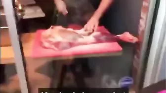 A Local Chef Sets Up Shop In A Window Before A Vegan Protest