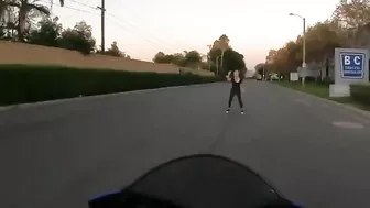 Crazy Karen Tries To Stop A Motorcycle With Her Feet