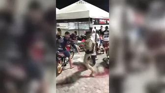 Crazy Soldier Humiliates Biker