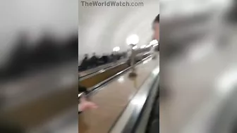 Drunk Russian Stops Escalator