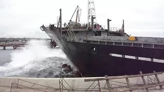 Engine Failure Causes Giant Cargo Ship To Crash Into Dock