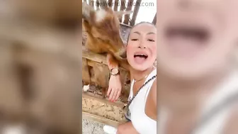 Goat Kisses Girl's Ears And Swallows Her Gold